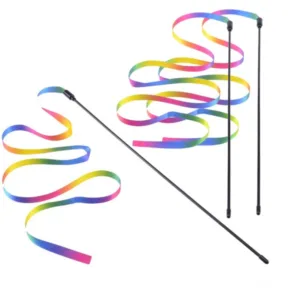 Rainbow Stripe Cat Teaser Wand – Interactive & Fun Cat Toy