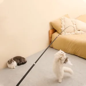 1.8m Telescopic Feather Cat Wand – Durable Interactive Scratch-Resistant Toy