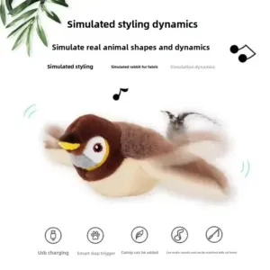 Interactive USB Rechargeable Catnip Squeaky Bird Toy – Touch-Activated Plush for Cats & Dogs