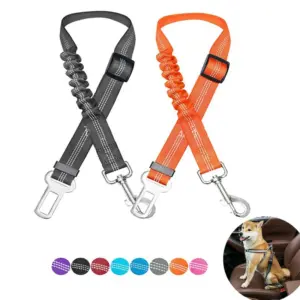 Adjustable Reflective Dog Car Seat Belt — Padded Elastic Travel Safety Restraint